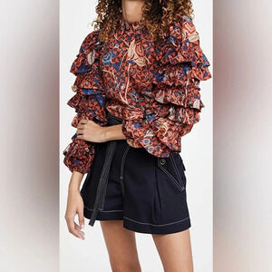 ULLA JOHNSON Pippa Blouse in Hibiscus Size 00 NWT